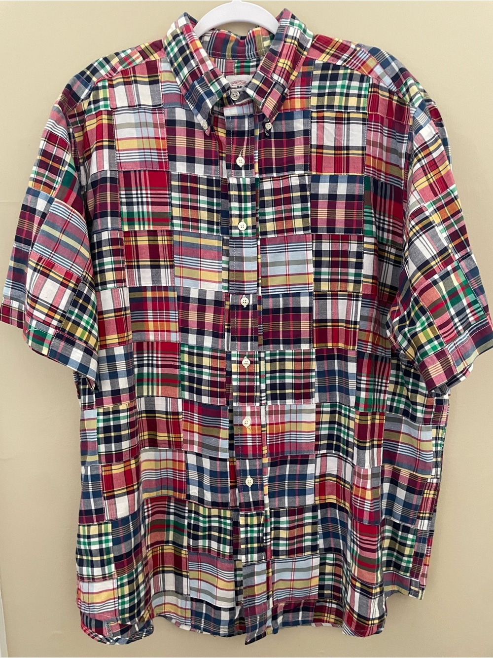 Brooks Brothers Multicolor Plaid Patchwork Short-Sleeve Button-Down Shirt Preppy